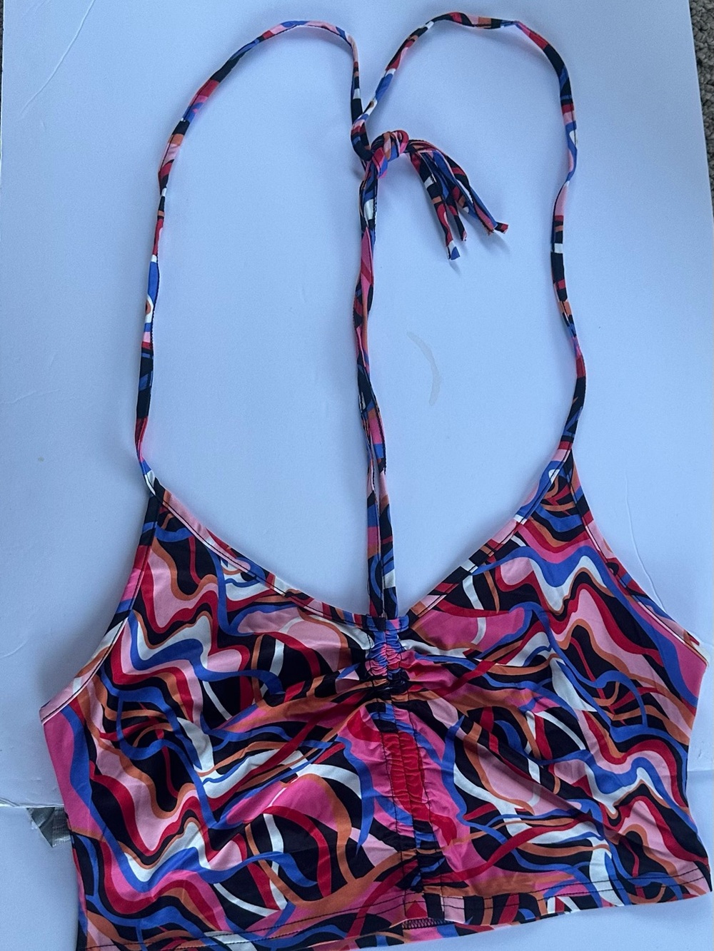 Red, Blue and Black Wavy Halter Crop Top